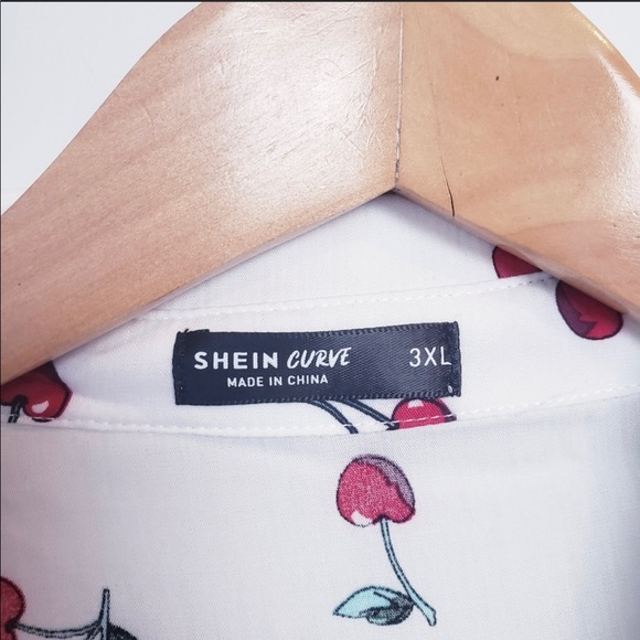 Shein White Cherry Print Short Sleeve Blouse Top - Picture 5 of 7